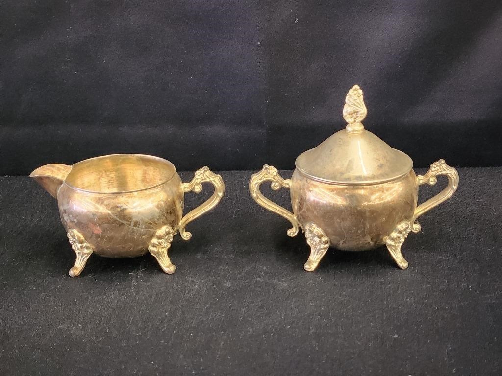 W.M. ROGERS SILVERPLATED FOOTED CREAM & SUGAR SET