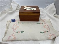 Wooden Box 8" x 7" x 4" w/Handkerchiefs
