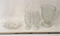 Vintage Glass Serving Set-Pitcher/Glasses/Bowl