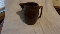 Vintage Beer Barrel Brown Glaze Ceramic Pitcher