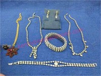 vintage rhinestone necklaces -bracelets -earrings