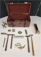 Dovetailed Wooden Jeweler's Box w/ Jeweler's Tools