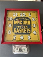 Vintage McCord Motor Gaskets advertising clock