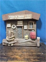 Wooden decorative fishing shack bait and tackle