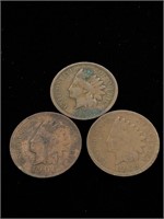 Three Antique 1C Indian Head Penny Coins- 1901,