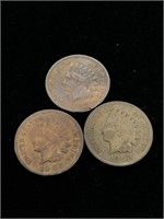 Three Antique 1C Indian Head Penny Coins - 1944,
