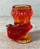 DEGENHART AMBERINA GLASS TURKEY TOOTHPICK HOLDER