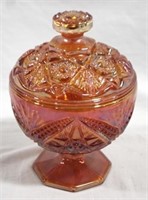 Carnival glass lidded candy, 8 x 5