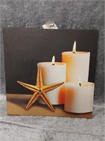 Flickering Light Canvas Shell & Candles 12 x 12