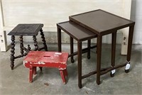 Chinese Nest of Tables and Two Stools