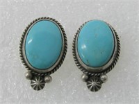 Sterling Silver & Turquoise SW Earrings Hallmarked