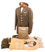 WWII USAAF PILOT UNIFORM, LIFE VEST & PLAQUE