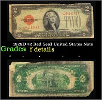 1928D $2 Red Seal United States Note Grades f deta