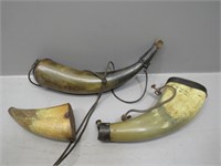 (3) Vintage powder horns – 5”, 7”, and 9” in