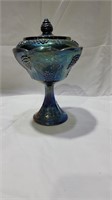 Carnival glass candy dish with lid