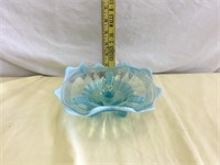 Blue Glass & Opalescent Footed Candy Dish