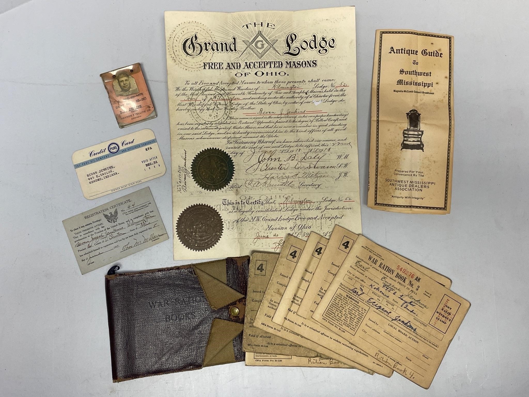 Lot of WWII war rations and antique paper items
