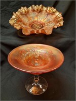 (2) Fenton Marigold Peacock Bowl & Compote