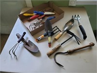 Garden hand tools, trowels, spades
