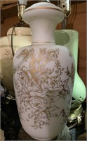 LARGE HAND PAINTED  VASE WHITE AND GOLD k
