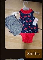 Baby Girl Bathing Suit 2pc SZ 3Months Navy/Red