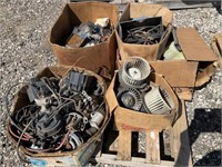 Skid of distributors, caps,wires,heater motors