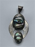 VINTAGE STERLING SILVER ABALONE PENDANT MADE IN