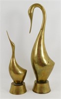 2 Tall Brass Swan Sculptures