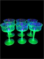 Uranium Glass stemmed glassware grouping goblets