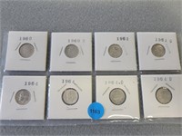8 Roosevelt dimes; 1960-1964d.  Buyer must confirm