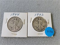 2 Walking Liberty half dollars; 1943, 1944.  Buyer