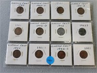 12 Lincoln wheat pennies; 1940-1945.  Buyer must c
