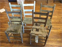 5 pcs. Antique Cane-bottom Chairs - Rough