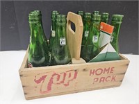Vintage 7 UP Bottles w/Wooden Box