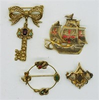 Vintage Pins in Gold Tone with Gemstones