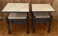 Set of Iron and Marble Top Side Tables