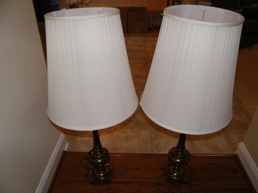PAIR: NICE BRASS 38" TALL TABLE LAMPS W/ SHADES