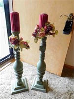 2 Large Wood Candle Holders