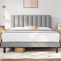 Queen Bed Frame  Upholstered  Non-Slip  Gray