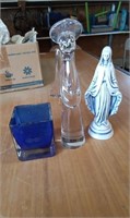 9" TALL LEAD CRYSTAL ANGEL BLUE CANDLE & CERAMIC