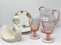 Royal Albert Plates, Pink Glassware, Art Deco Swan