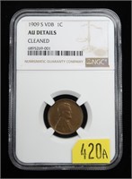 1909-S VDB Lincoln cent, NGC slab certified AU