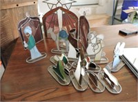 Stained glass Nativity scene with case