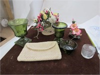 Flower Girl Basket, Green Glass Vases, Porcelain