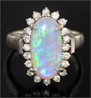 Platinum Natural Opal & Diamond Ring