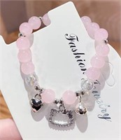 Pink pearl & Silver Valentines Bracelet kitty