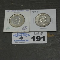 (2) Silver Franklin Half Dollars