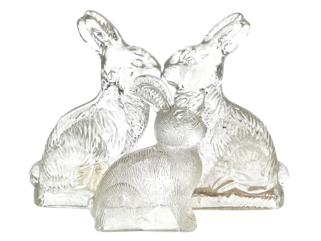 3 Glass Rabbit Candy Containers, 1 w Orig Closure