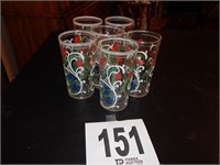 6 PC SET PAINTED WATER GLASSES BY FEDERAL GLASS