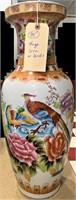 Huge fancy porcelain urn w bird motif appx 16"